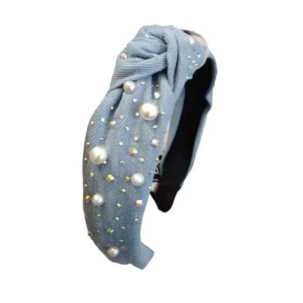 Gem Bella Light Blue‎ Denim Embellished Top Knot Headband NWT